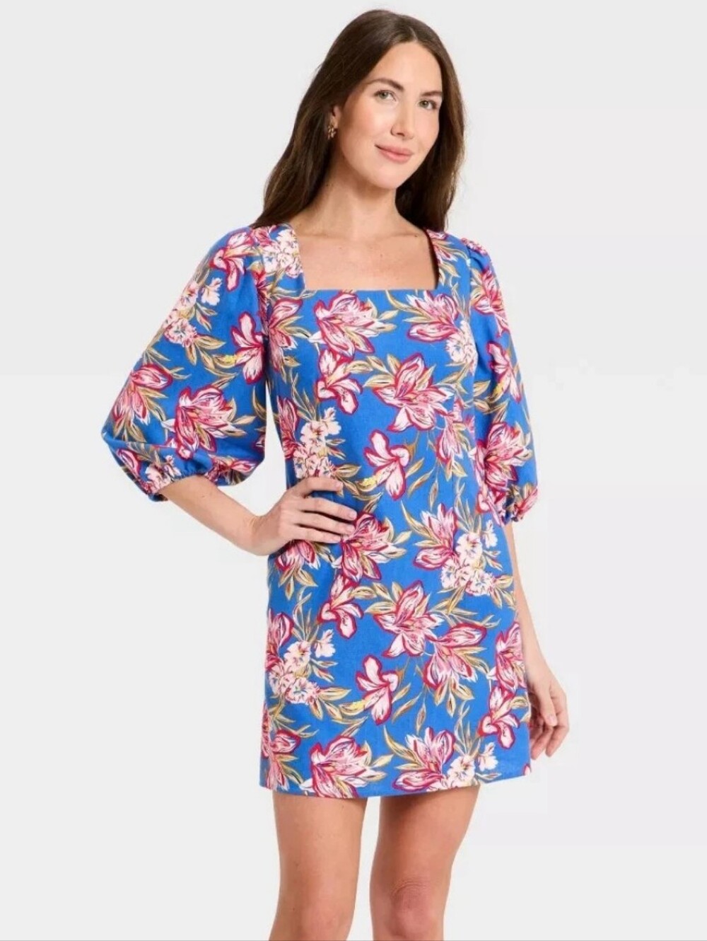 A NEW DAY Large Bright Floral Romantic Feminine Coastal Vacation Mini Dress  NWT